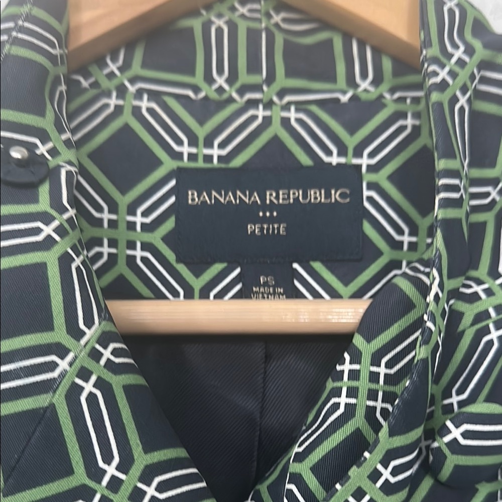 BANANA REPUBLIC | Chic Green & Blue Geometric Patterned Trench Coat | Size PS - Picture 5 of 7